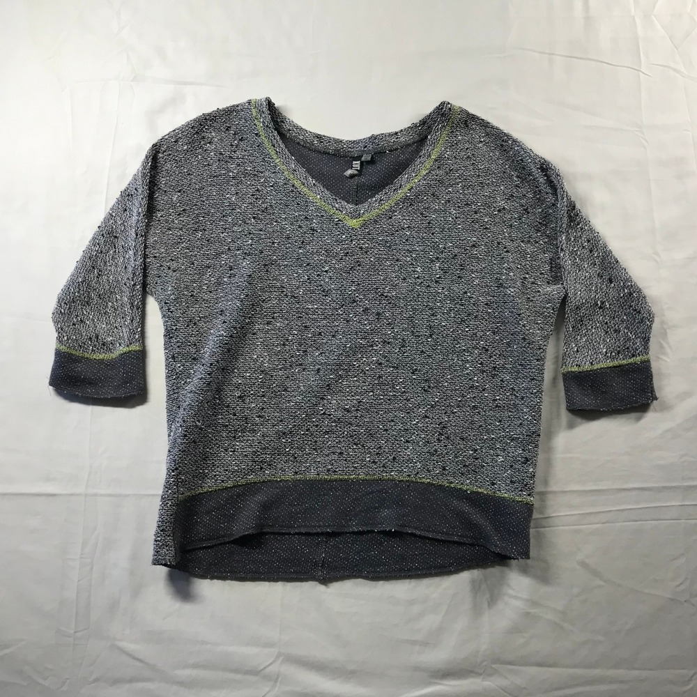 KUT from the‎ Kloth Womens XS Grey Marled V-Neck Knit Top Lime Green Stitching
